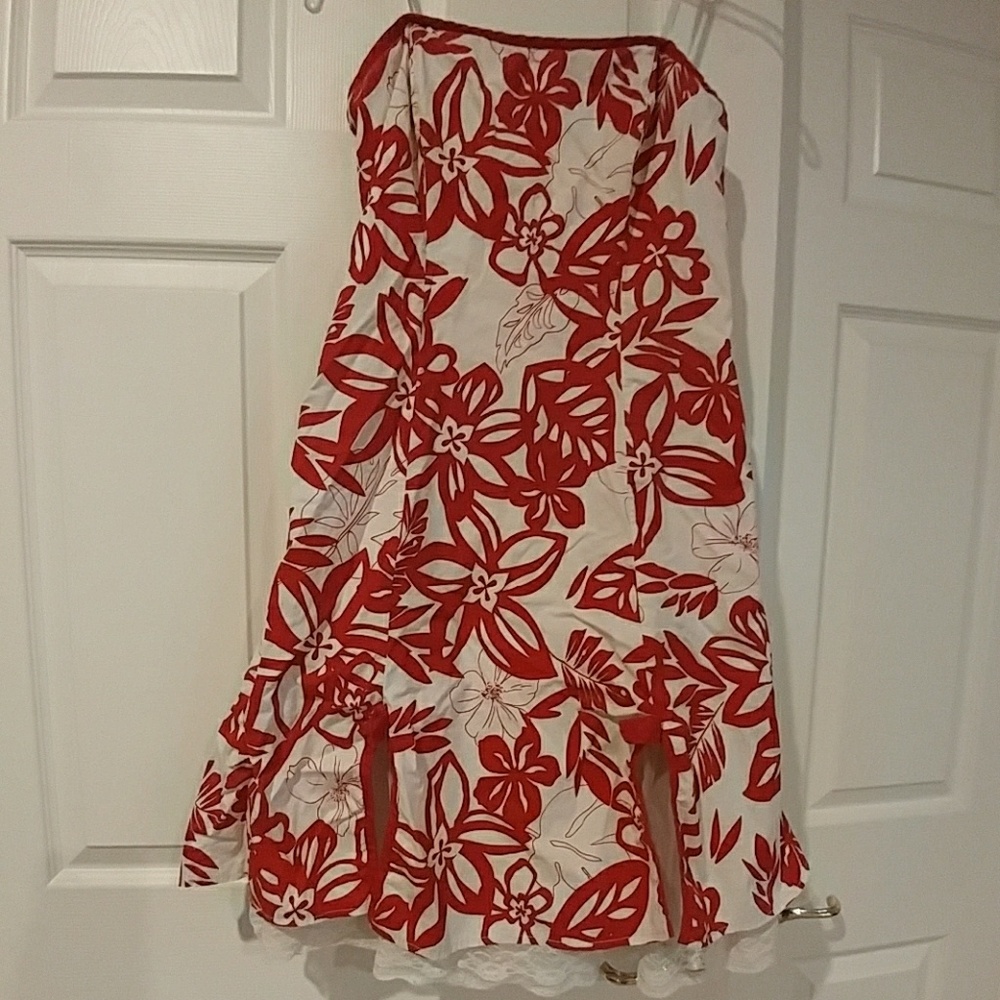 Red and white floral dress